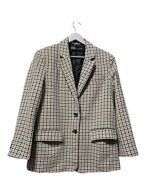 Zara Plaid Blazer Jacket Houndstooth Neutral Tailored – Size Small